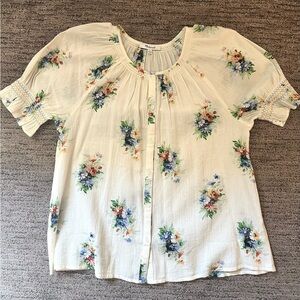 Madewell Floral Button-Up Blouse - Cream and Blue